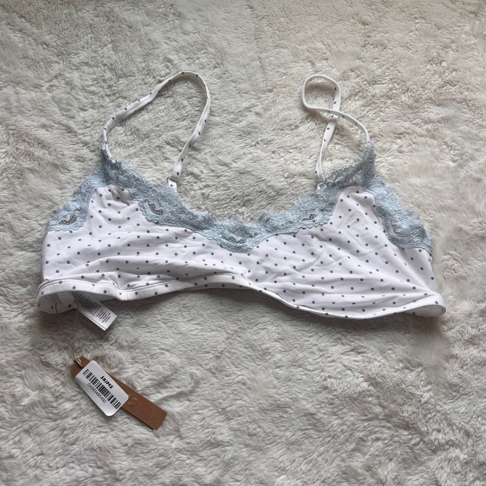 SKIMS Fits Everybody Lace Scoop Bralette Slate Pin Dot Print 3X BR-SCP-9190 NEW